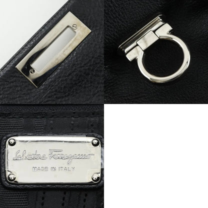 Salvatore Ferragamo Gancini Satchel Leather, Black, Leather, Shoulder Bag