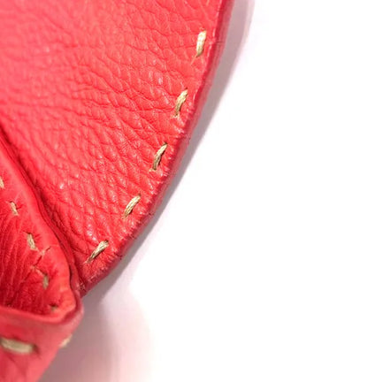 Fendi Selleria Linda Satchel Pebbled Leather, Red, Leather, Handbag