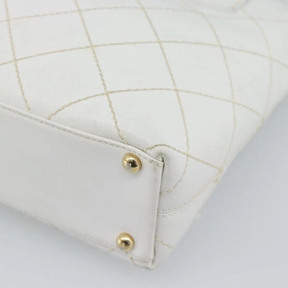 Chanel Surpique Tote Quilted Leather, White, Leather, Tote Bag