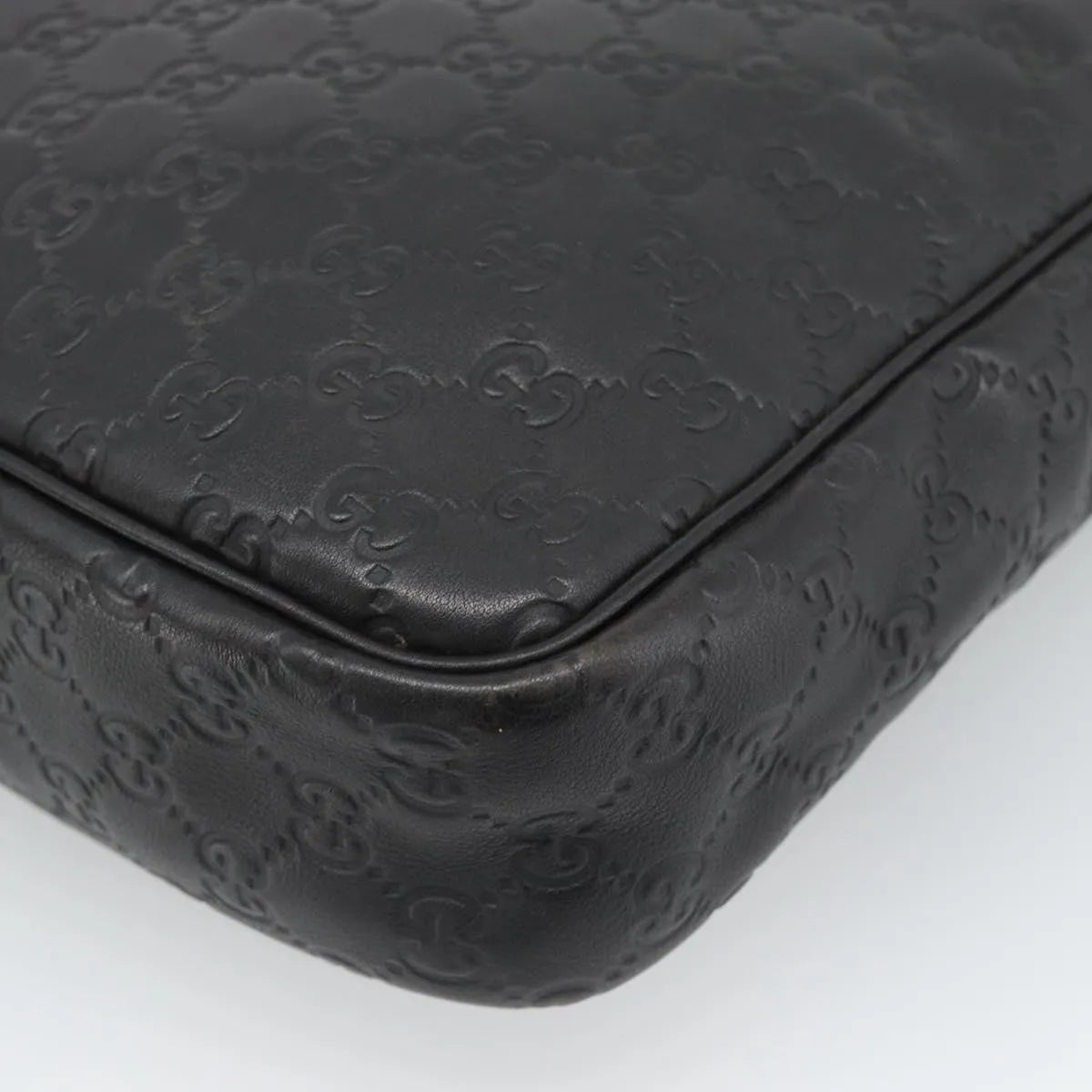 Gucci Front Zip Messenger Guccissima Leather, Black, Leather, Shoulder Bag