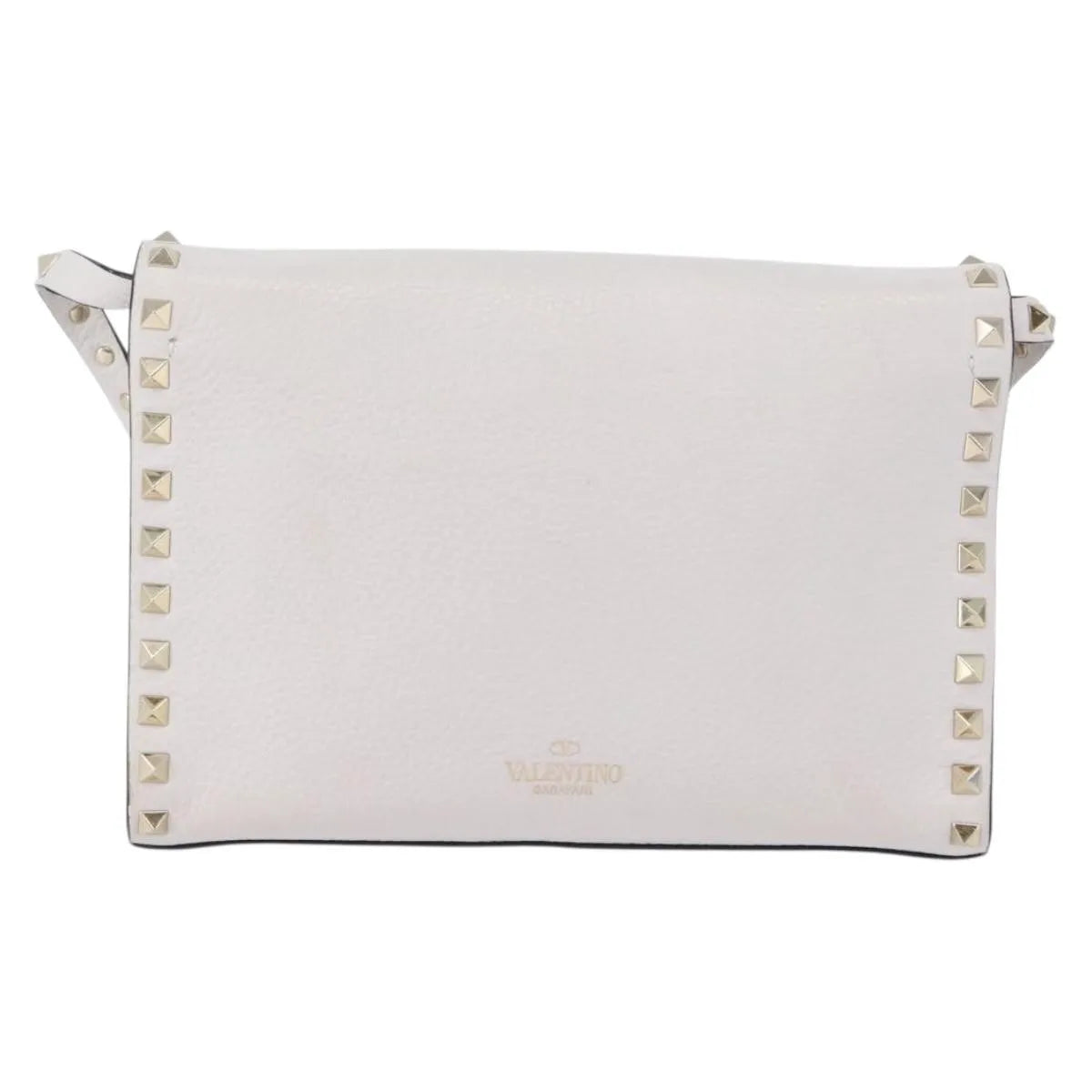 Valentino Garavani Rockstud Flip Lock Flap Leather, White_gold, Leather, Shoulder Bag