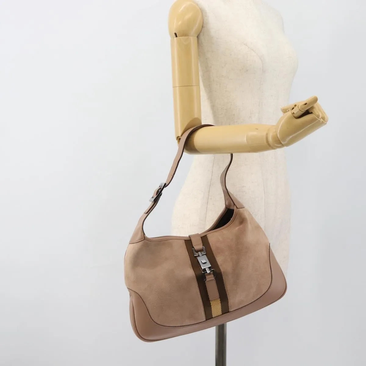 Gucci Jackie O Suede, Beige, Suede, Shoulder Bag