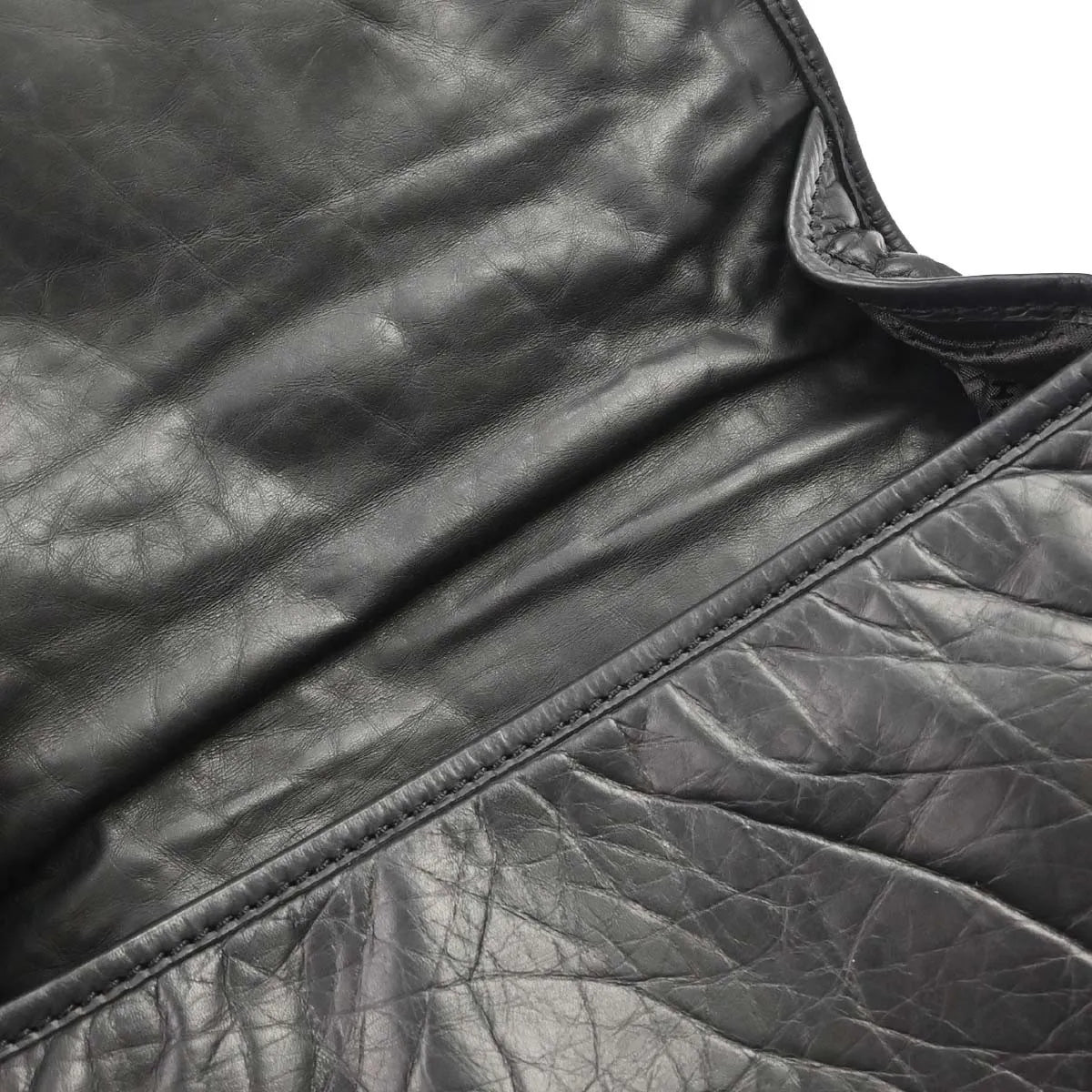 Chanel Vintage Logo Messenger Quilted Aged Calfskin, Black, Leather, Shoulder Bag