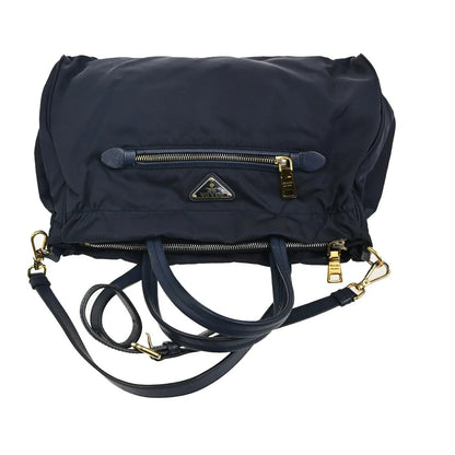 Prada Zip Convertible Shopping Tote Tessuto with Saffiano Leather, Navy, Nylon, Handbag