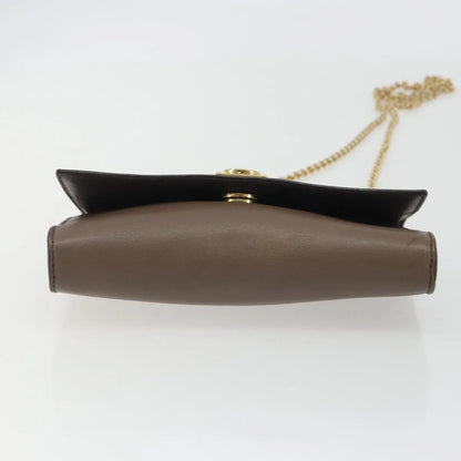 Salvatore Ferragamo Gancini Chain Leather, Gray, Leather, Shoulder Bag