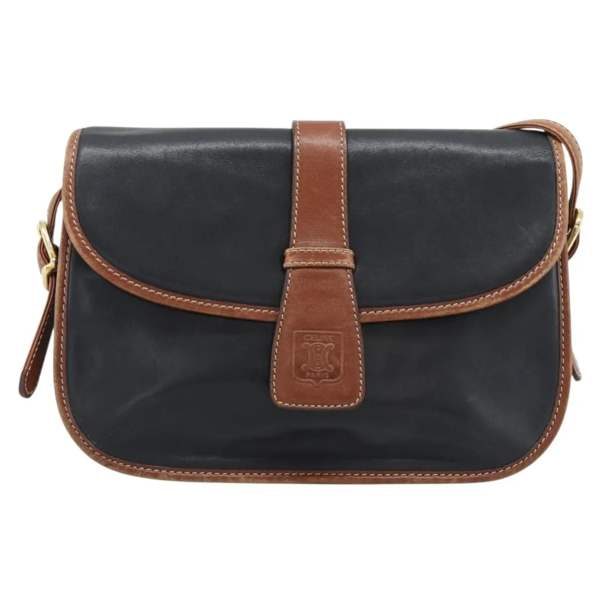 Celine Flap Shoulder Leather, Black, Leather, Shoulder Bag