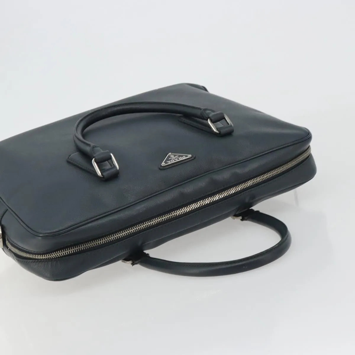 Prada Zip Around Saffiano Leather, Navy, Leather, Briefcase