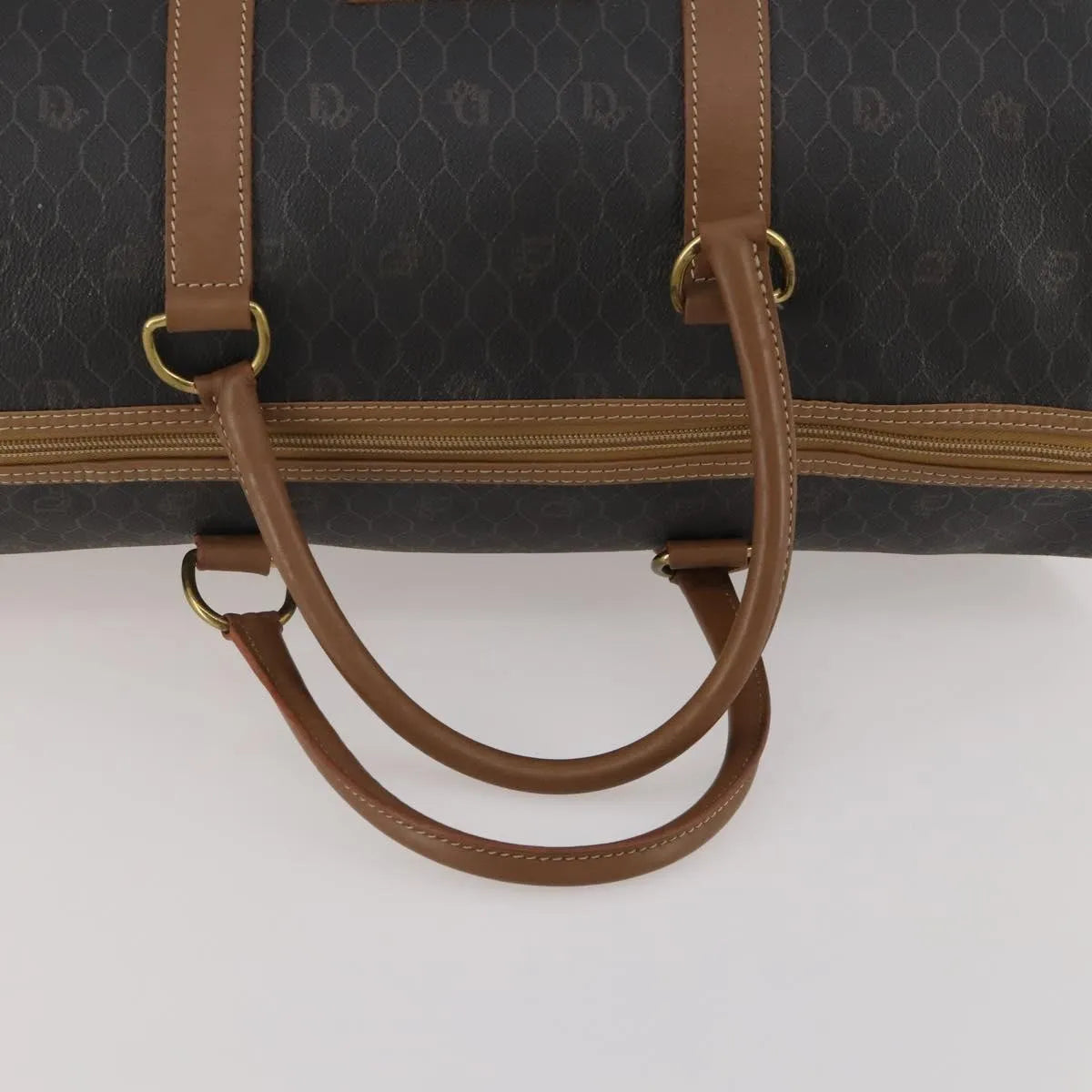 Christian Dior Vintage Honeycomb Boston Canvas and Leather, Black, Canvas, Travel Bag