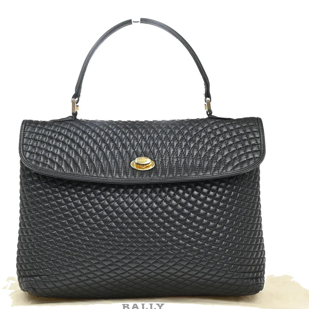 Bally Vintage Quilted Leather, Black, Leather, Handbag