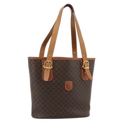 Celine Vintage Macadam Canvas and Leather, Brown, Canvas, Tote Bag