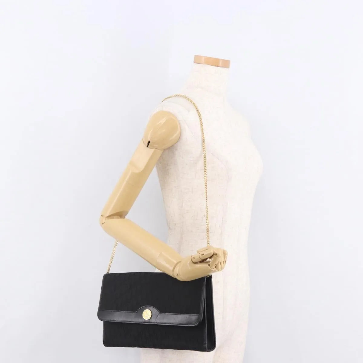 Christian Dior Vintage Honeycomb chain Canvas, Black, Canvas, Shoulder Bag
