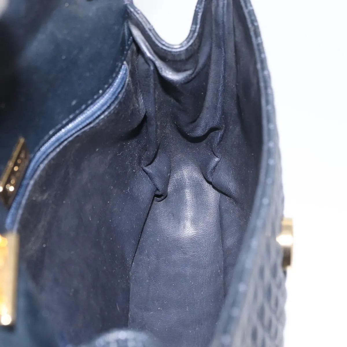 Bally Vintage Chain Quilted Leather, Navy, Leather, Shoulder Bag