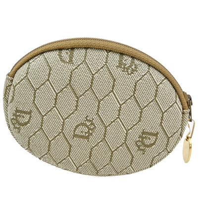 Christian Dior Honeycomb Zip Coin Purse Canvas and Leather, Beige, Canvas, Wallet