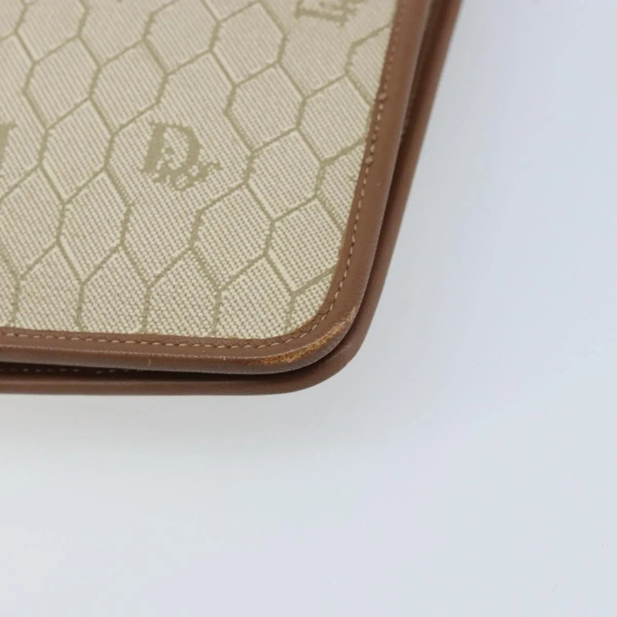 Christian Dior Vintage Honeycomb chain Canvas, Beige, Canvas, Shoulder Bag