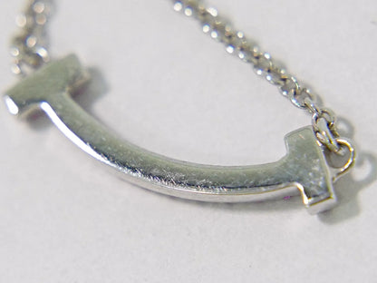 Tiffany & Co. T Smile Pendant 18K White Gold with Pink Sapphires, Silver, White Gold, Necklace