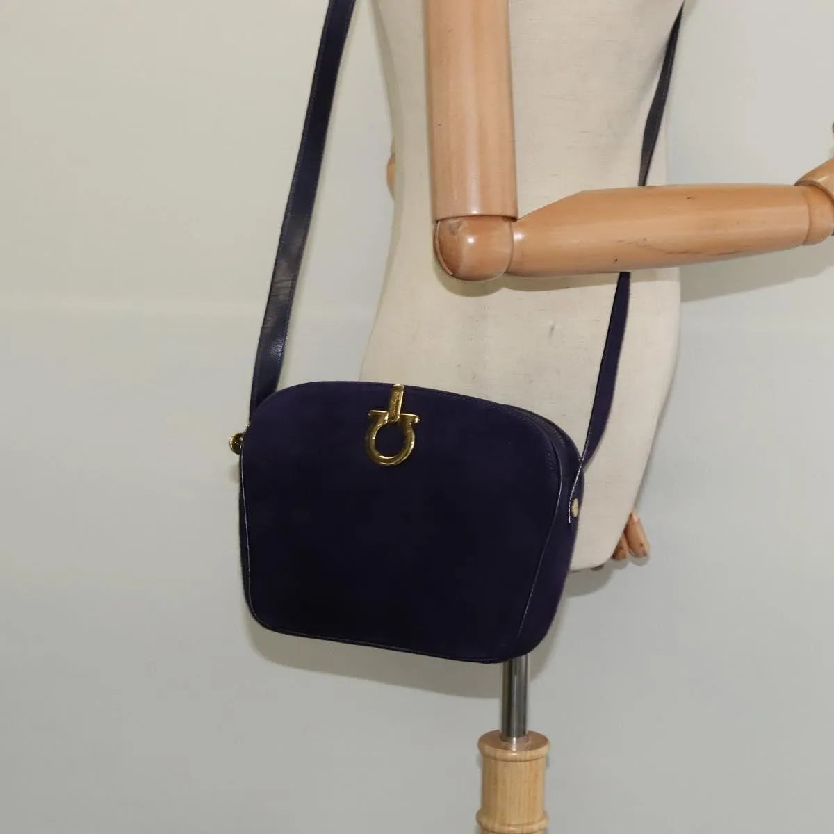 Salvatore Ferragamo Gancini Suede, Purple, Suede, Shoulder Bag