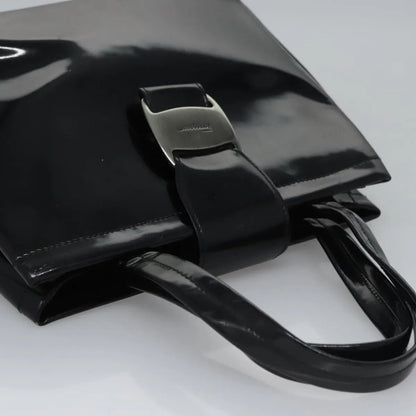 Salvatore Ferragamo Vala Leather, Black, Patent Leather, Handbag