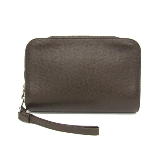 Louis Vuitton Pochette Baikal Clutch Taiga Leather, Gray, Leather, Clutch