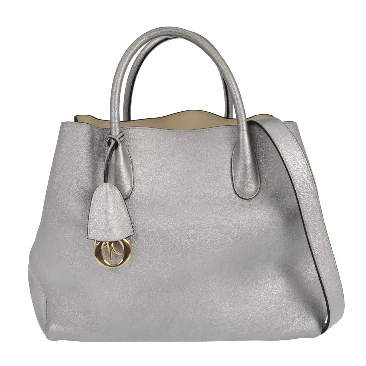 Christian Dior Open Bar Leather, Silver, Leather, Handbag