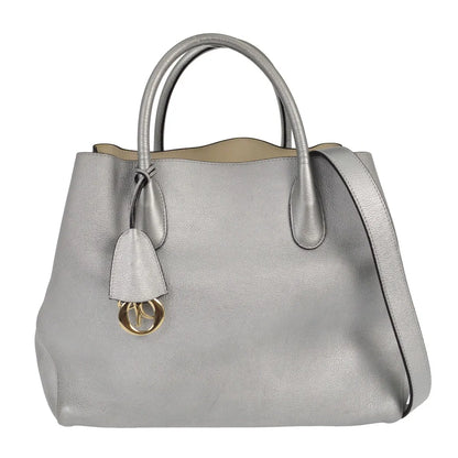 Christian Dior Open Bar Leather, Silver, Leather, Handbag