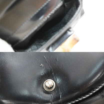 Gucci Vintage Bamboo Nylon and Patent Leather, Black, Nylon, Backpack