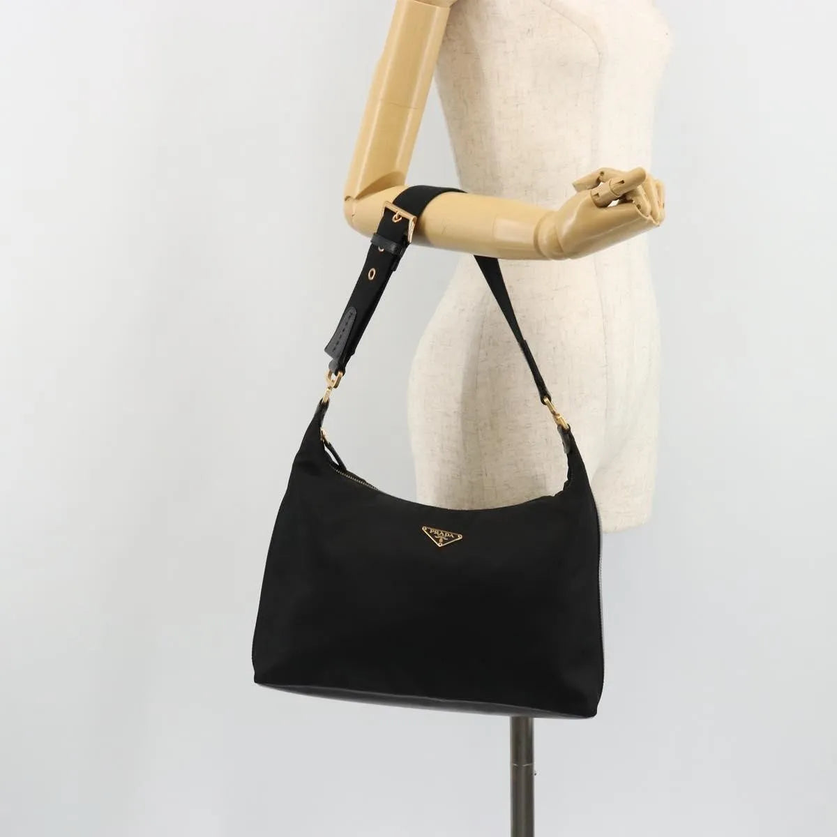 Prada Shoulder Python, Black, Nylon, Shoulder Bag