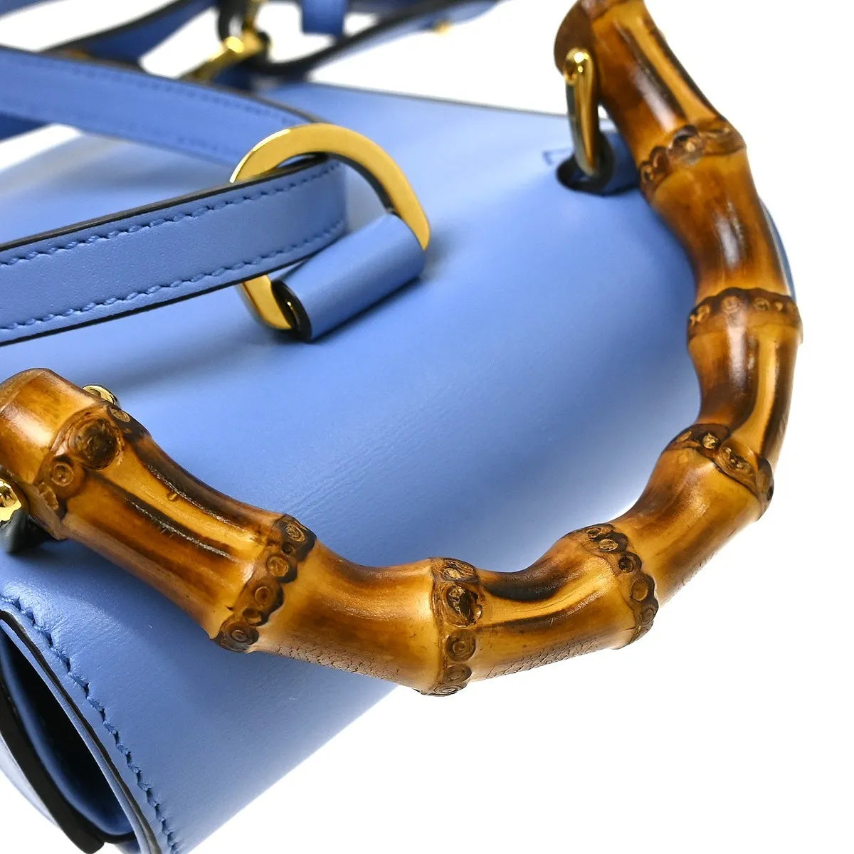 Gucci Bamboo Top Handle Backpack Leather, Blue, Leather, Backpack