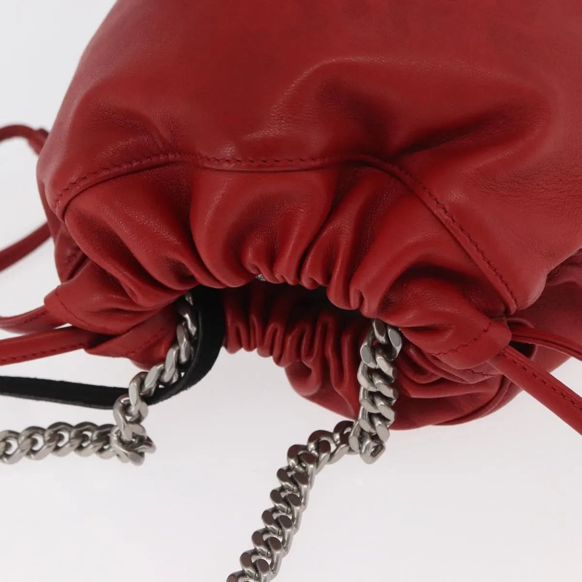 Saint Laurent Teddy Bucket Leather, Red, Leather, Shoulder Bag