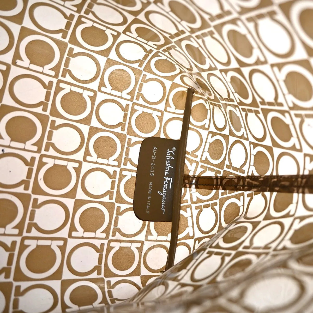 Salvatore Ferragamo Gancini Vinyl, Brown, Plastic, Shoulder Bag