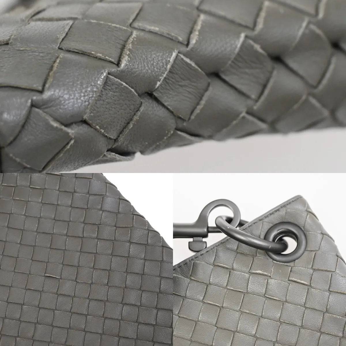 Bottega Veneta Flat Messenger Intrecciato Nappa, Gray, Leather, Shoulder Bag