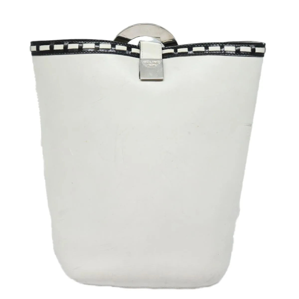 Celine Vintage Circle Logo Leather, White, Leather, Shoulder Bag