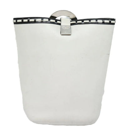 Celine Vintage Circle Logo Leather, White, Leather, Shoulder Bag