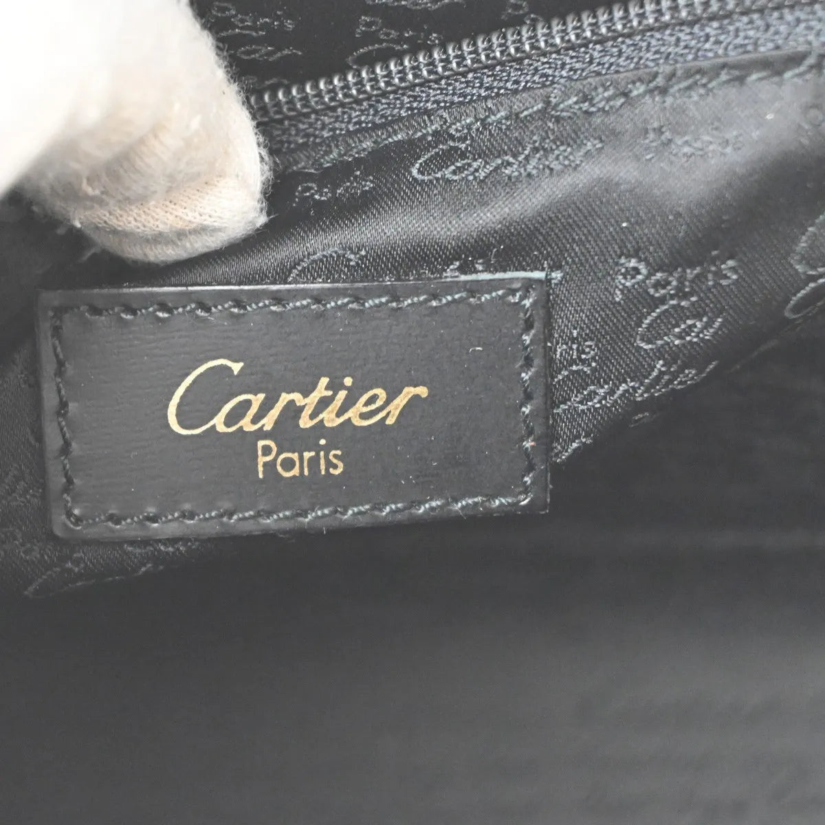 Cartier Pouch with a handle Box Calf, Black, Leather, Clutch