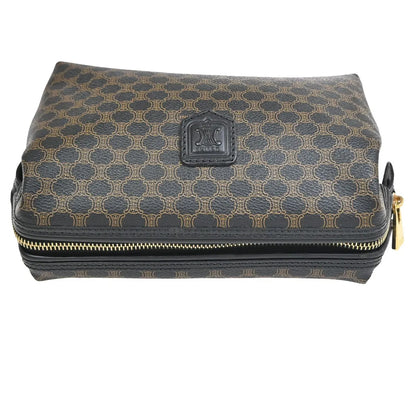 Celine Vintage Toiletry Macadam Coated Canvas, Brown, Canvas, Clutch