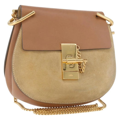 Chloe Drew Shoulder Leather, Beige, Suede, Handbag