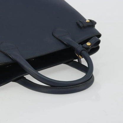 Burberry Banner Tote Leather and House Check Canvas, Navy, Leather, Handbag