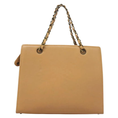 Chanel Vintage Front Pocket Tote Quilted Leather, Beige, Leather, Tote Bag