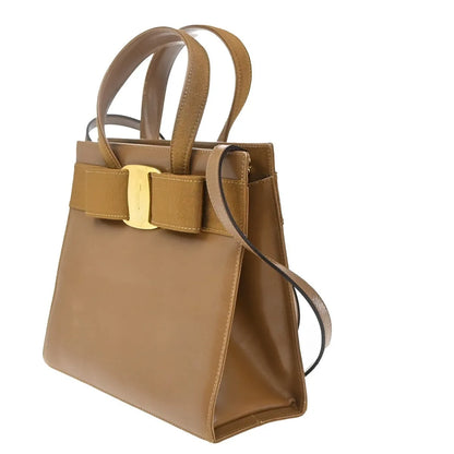 Salvatore Ferragamo Convertible Vara Bow Tote Leather, Brown, Leather, Handbag