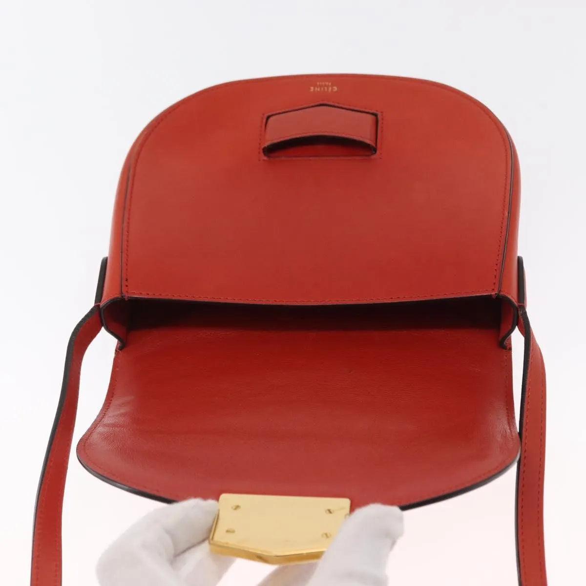 Celine Trotteur Messenger Calfskin, Orange, Leather, Shoulder Bag