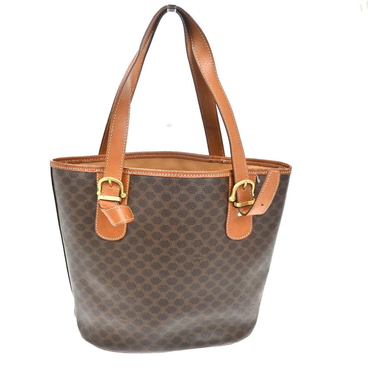 Celine Vintage Macadam Canvas and Leather, Brown, Canvas, Tote Bag