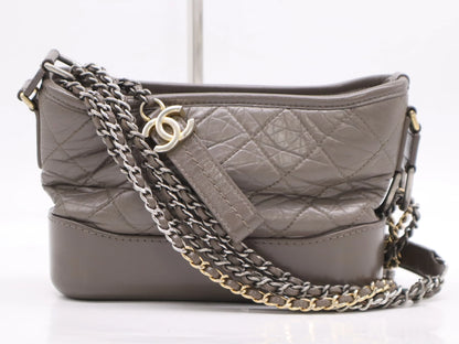 Chanel Gabrielle Hobo Quilted Aged Calfskin, Brown, Calfskin, Shoulder Bag