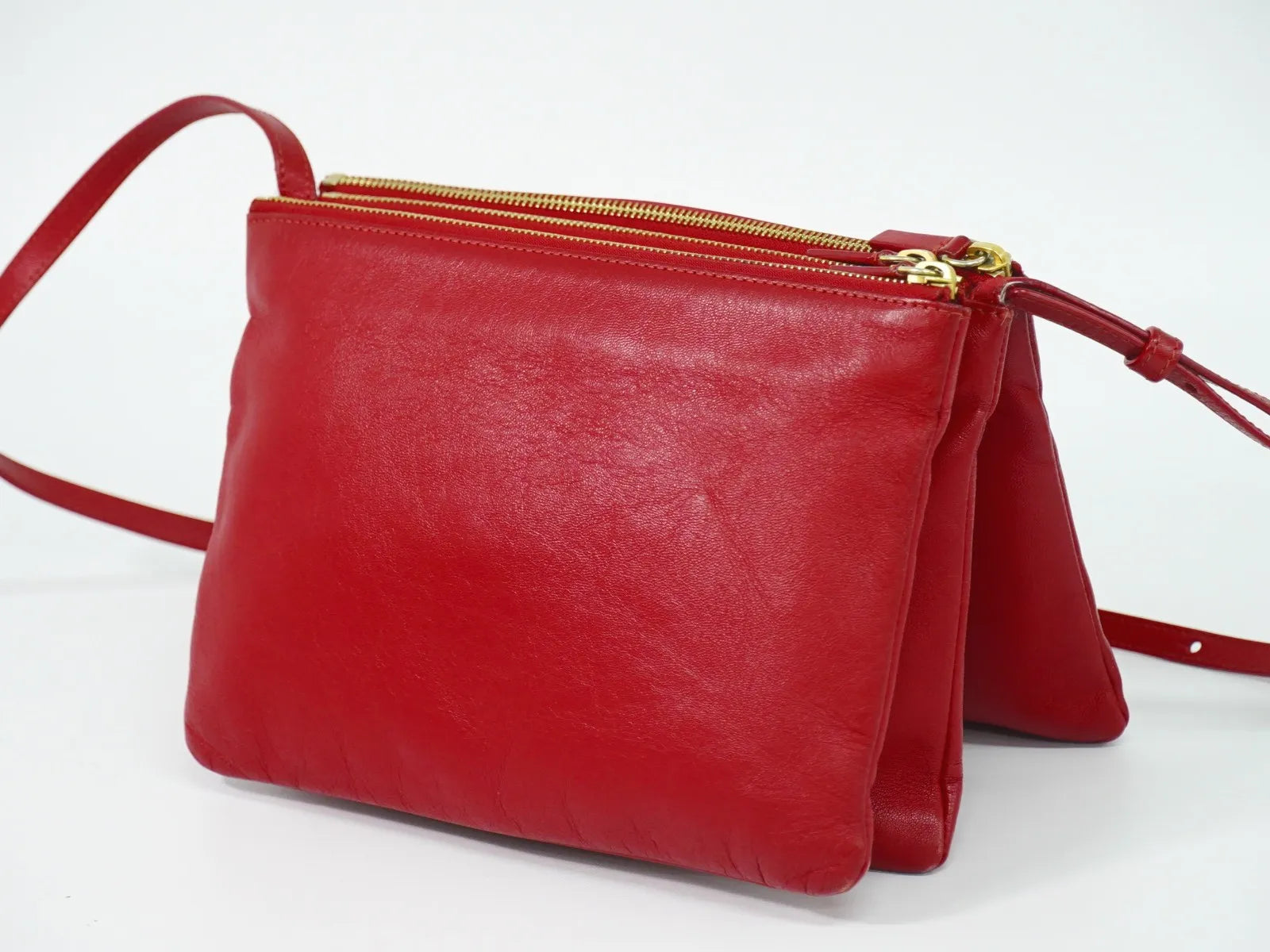 Celine Trio Leather, Red, Leather, Shoulder Bag