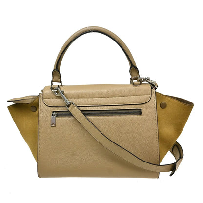 Celine Trapeze Leather with Suede, Beige, Leather, Handbag