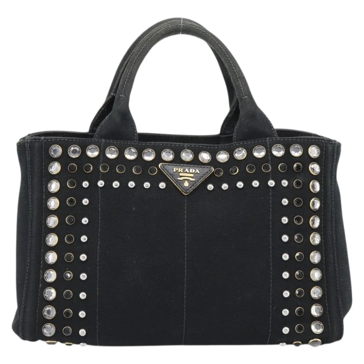 Prada Canapa Convertible Tote Rhinestone Embellished Canvas, Black, Canvas, Handbag