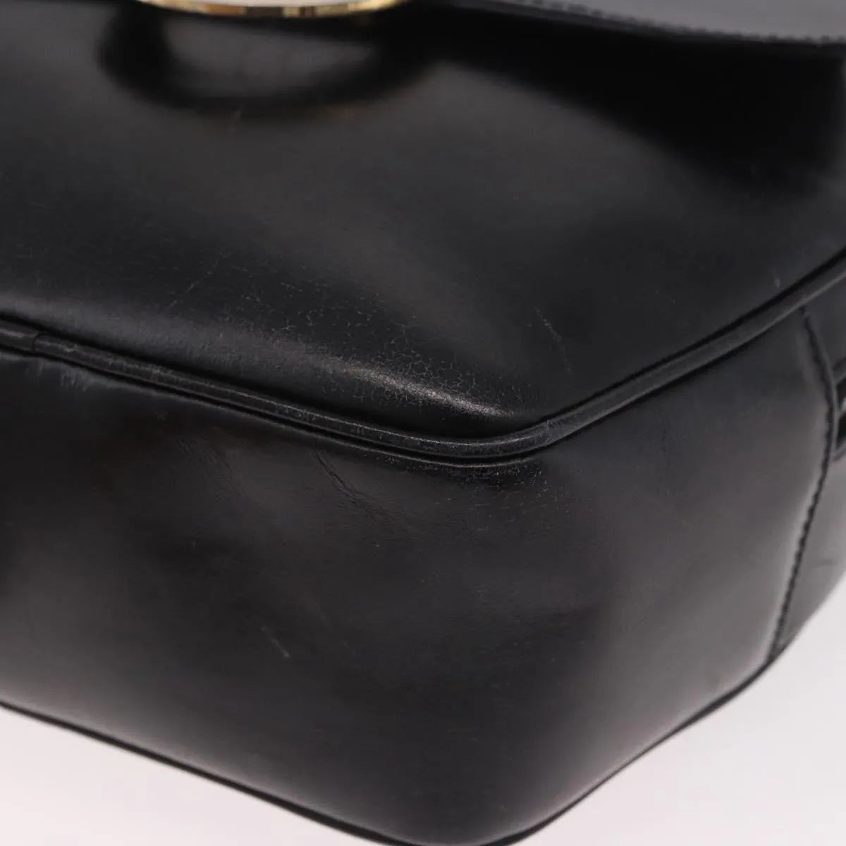 Celine Vintage Circle Logo Leather, Black, Leather, Shoulder Bag