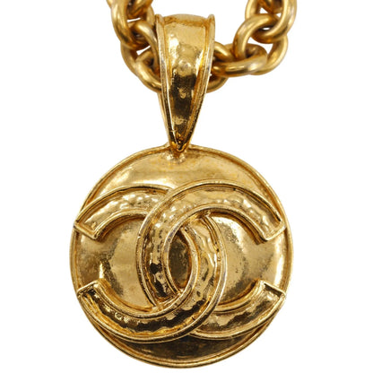Chanel Vintage CC Round Pendant Long Metal, Gold, Gold Plated, Necklace