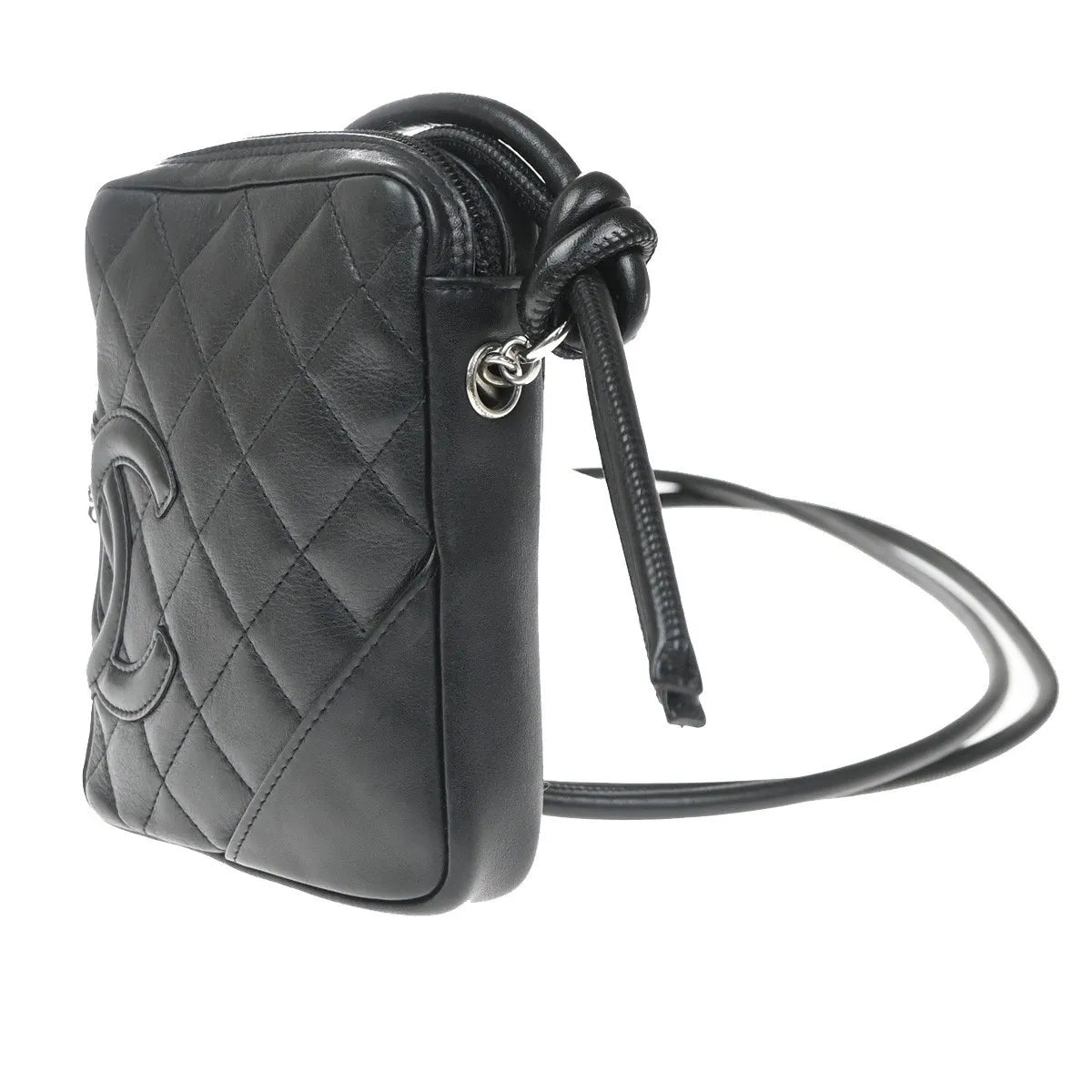 Chanel Cambon Pochette Quilted Leather, Black, Leather, Shoulder Bag