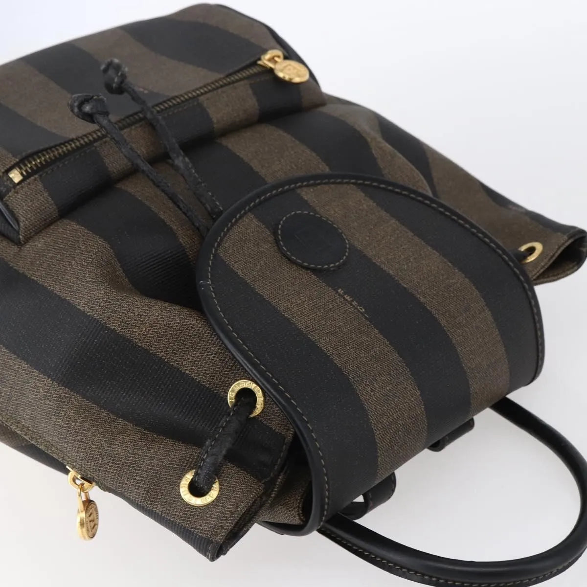 Fendi Vintage Pequin Logo Coated Canvas, Brown, Canvas, Backpack