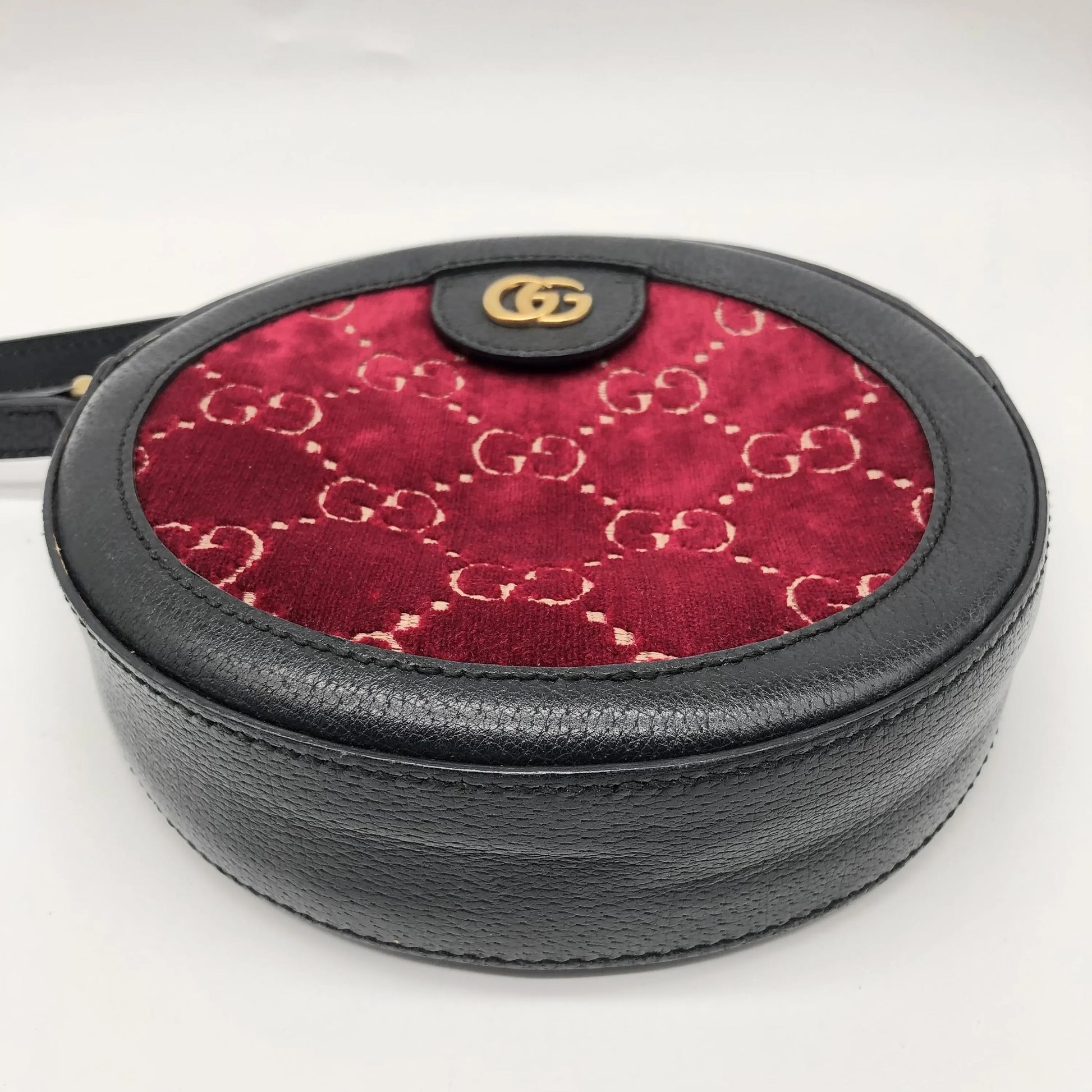 Gucci GG Marmont Round Velvet and Leather, Burgundy, Velvet, Shoulder Bag