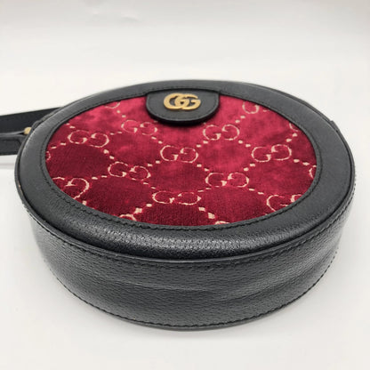 Gucci GG Marmont Round Velvet and Leather, Burgundy, Velvet, Shoulder Bag